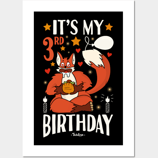 It's My 3rd Birthday Fox And Tacos Gifts Wall Art by Tesszero